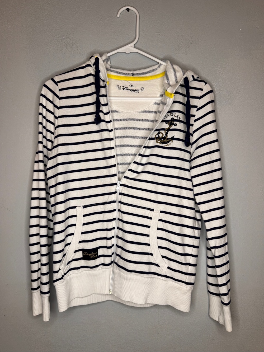 Disneyland Paris Nautical Striped Zip Up Hooded Sweater Size Medium